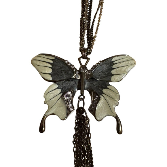 Butterfly Tassel Necklace One Size Silver White - Picture 4 of 4
